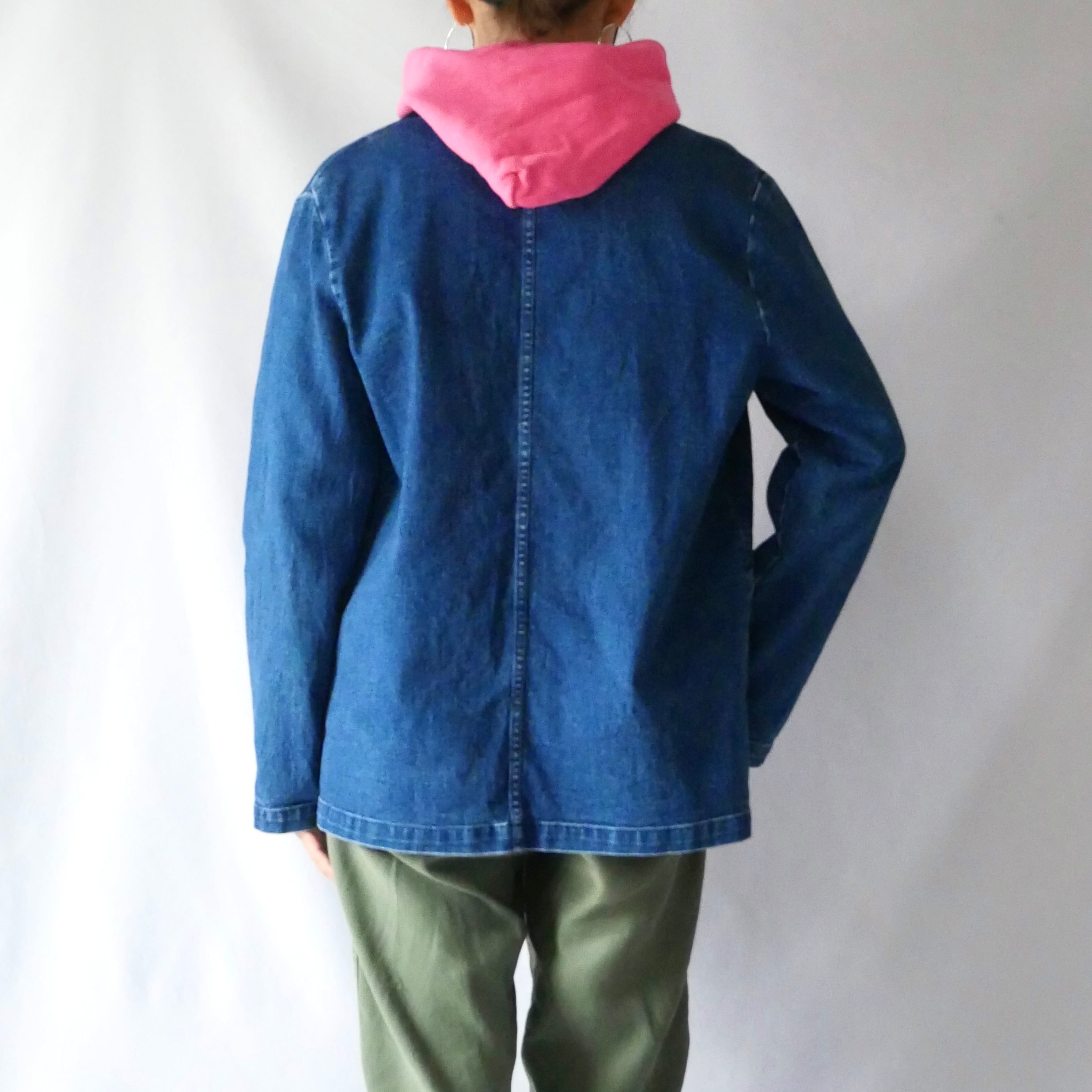 【VINTAGE】90sアメリカ直輸入❗️デザイナーズデニムテーラードジャケット 90s TRAVEL SMITH denim no collar jacket 90年代 トラベルスミス
