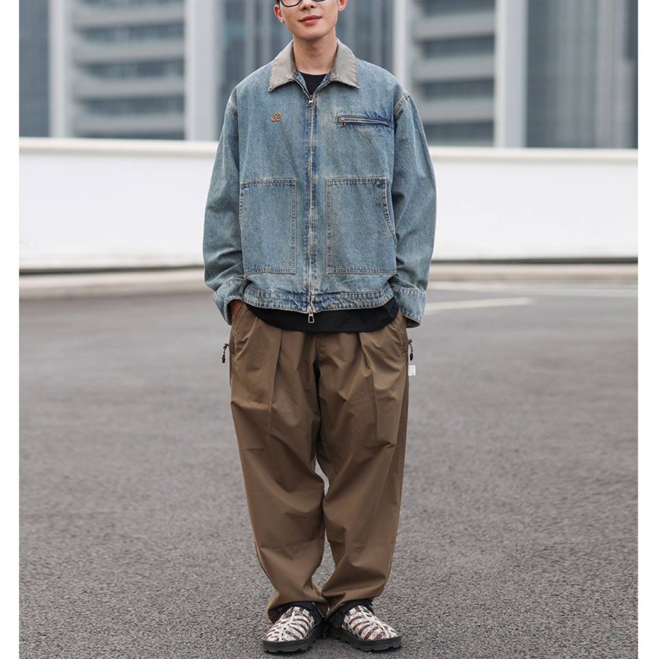 Patch pocket zip-up denim jacket 0180 - 4