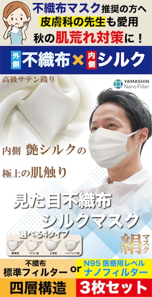 3枚SET【皮膚科の先生も愛用】見た目不織布シルクマスク 内側シルクサテン織りで肌の優しい 秋の肌荒れ対策に