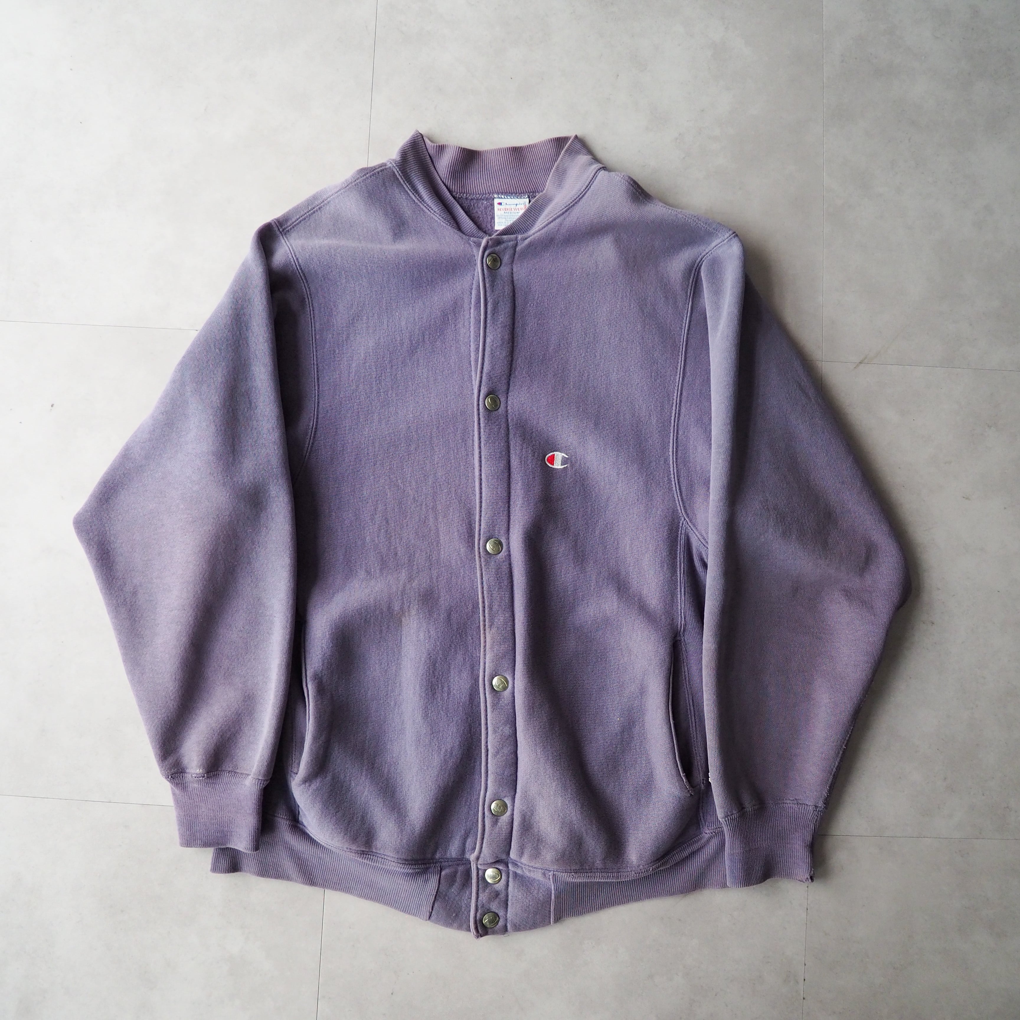 90s “reverse weave” purple faded snap button sweat cardigan made in USA  size M チャンピオン champion リバースウィーブ パープルフェード 紫 スナップボタン usa製 スウェットカーディガン R/W