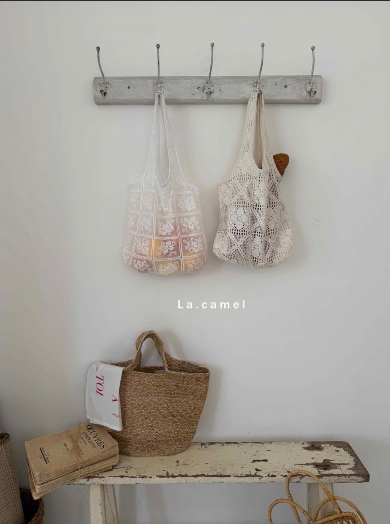 【La.camel】レースサマーバッグ ベージュ - 5