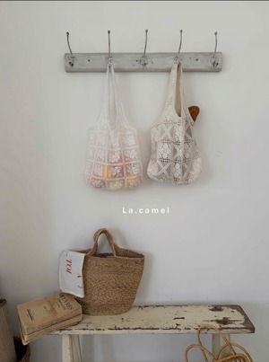 【La.camel】レースサマーバッグ ベージュ