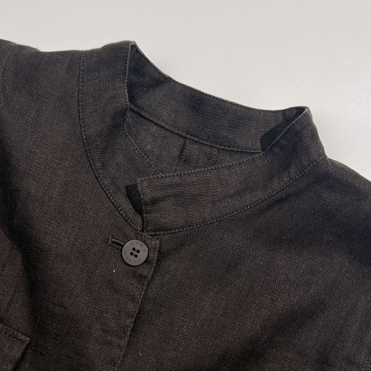 リネン100% EVEX by KRIZIA エヴェックスバイクリッツィア 立ち襟 ダブルポケット ジャケット 46/ダークブラウン系 レディース 三陽商会