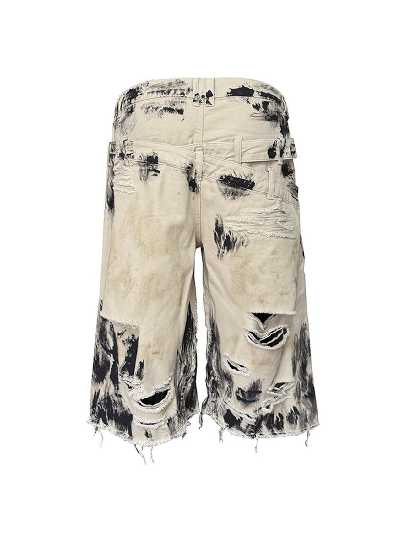 【TH4SWE】Scorch Triple Waist Distressed Cropped Denim Shorts