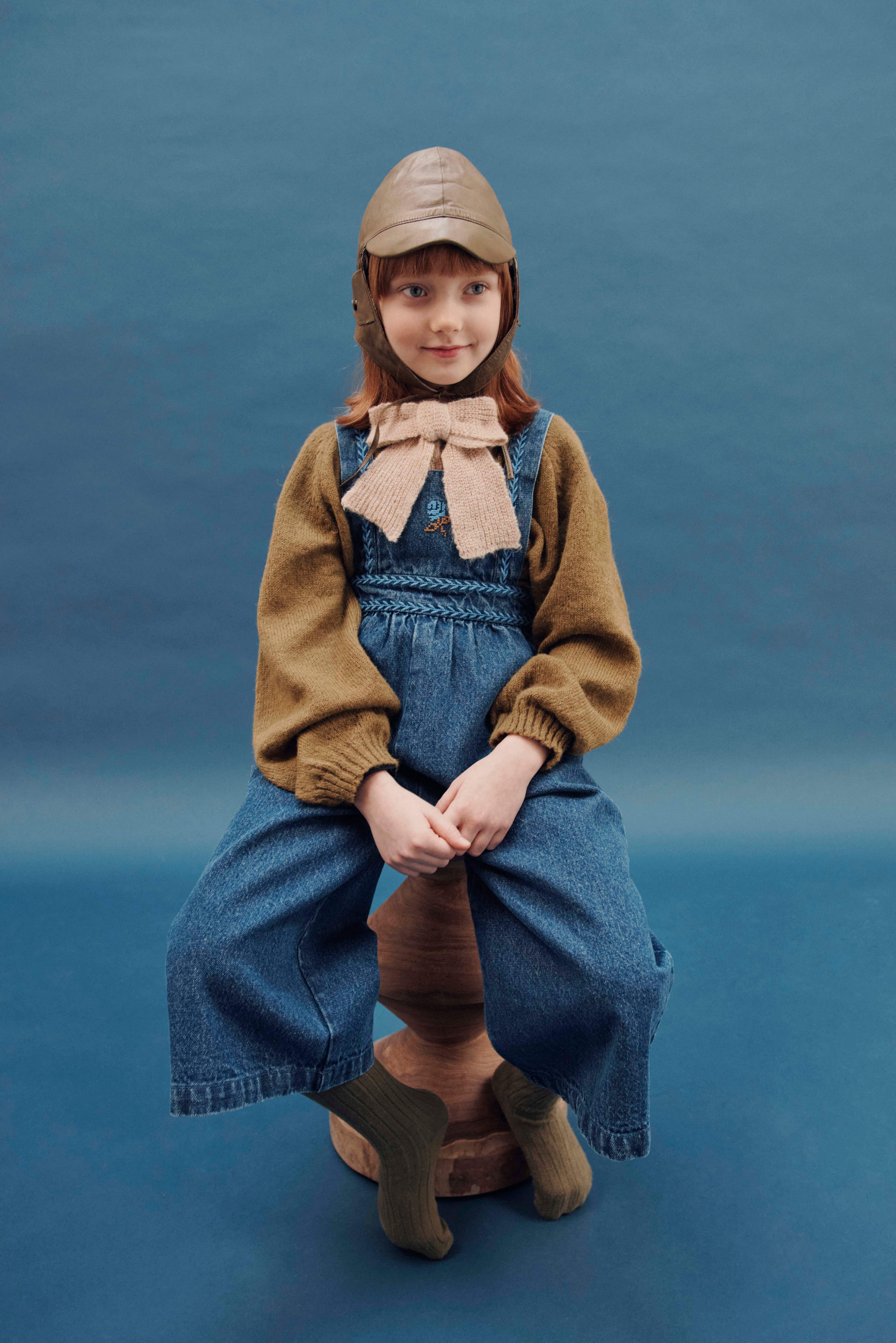 ラスト1点【Emile et Ida】Blue denim embroidered overalls