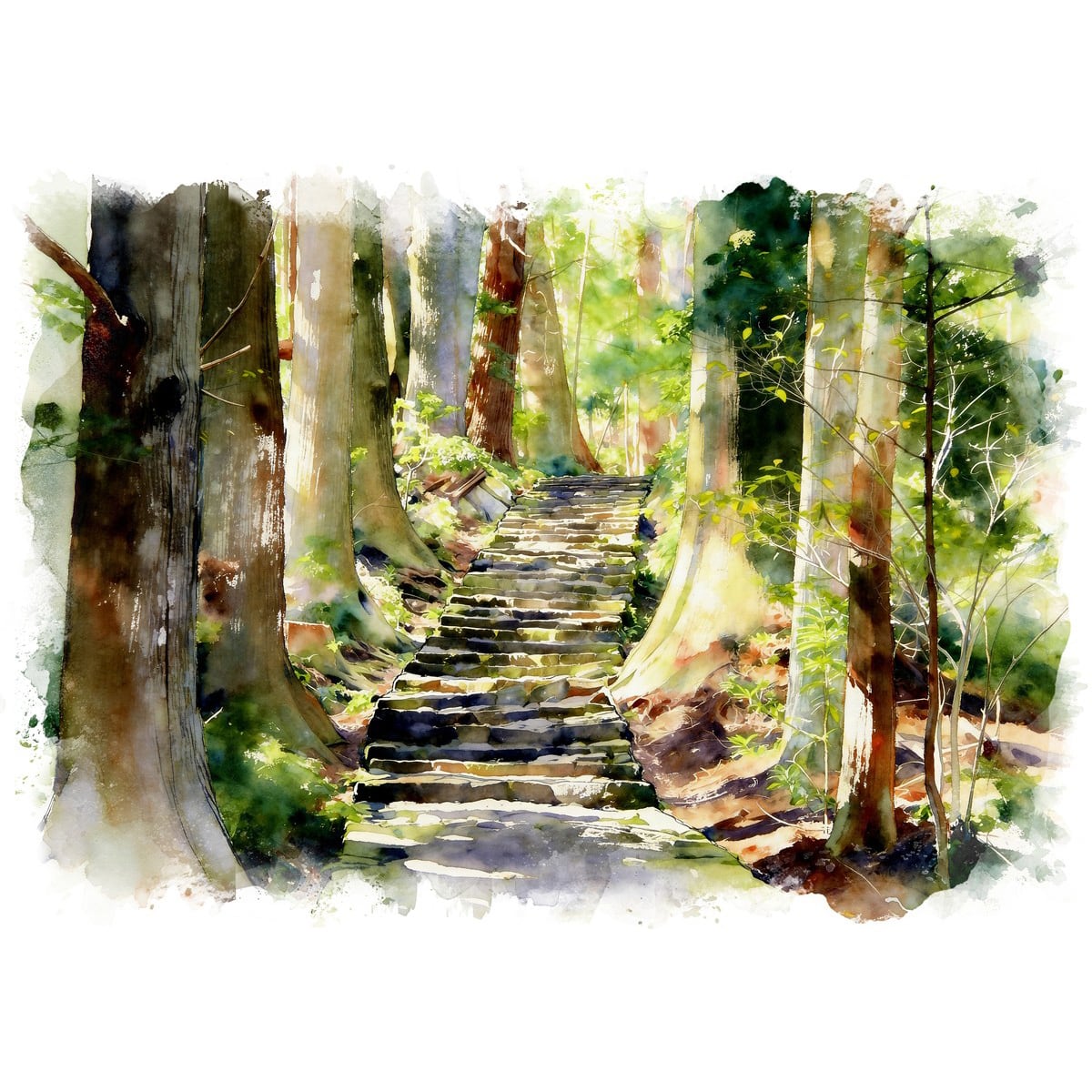 絵画 日本 熊野古道の風景 インテリアアート額付き 水彩画・油絵風