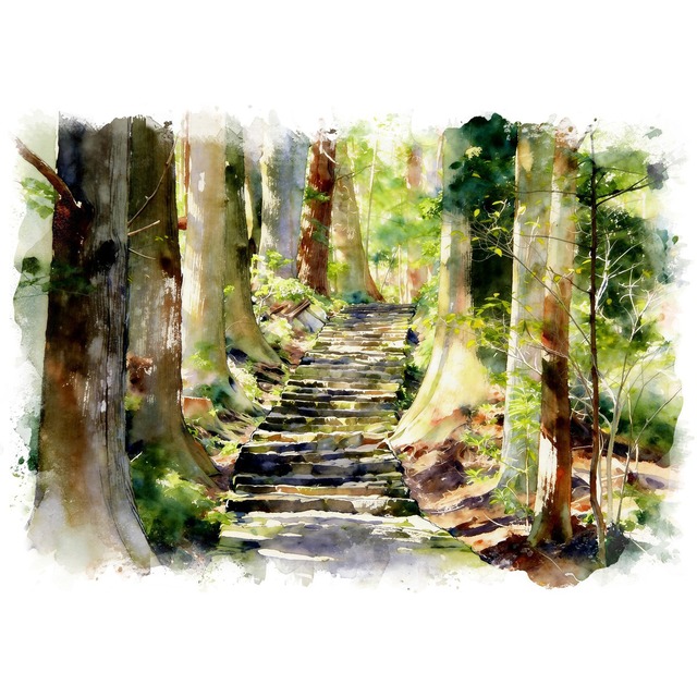 絵画 日本 熊野古道の風景 インテリアアート額付き 水彩画・油絵風 WAT0066