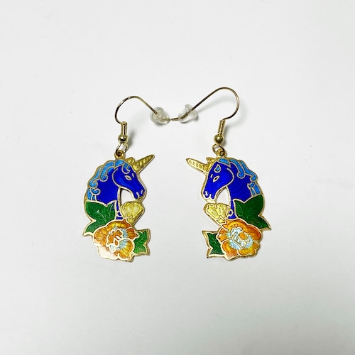 Vintage Cloisonne Unicorn Pirced Earrings