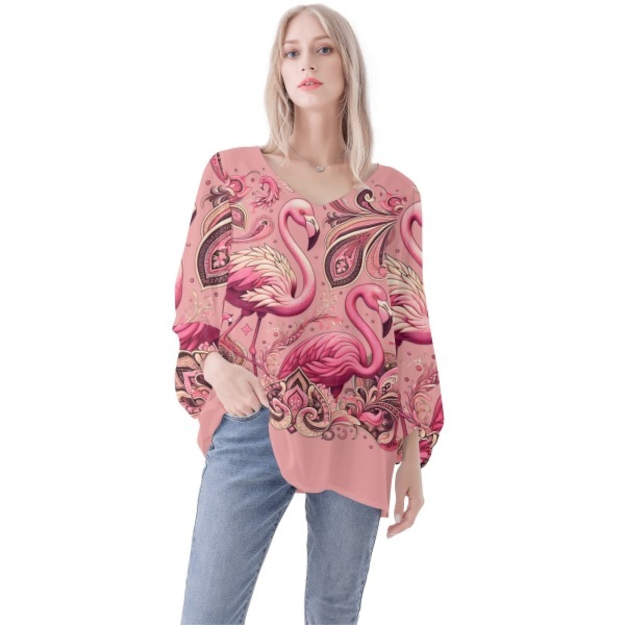 Women's Puffy Long-sleeve Chiffon Blouse Paisley 4715