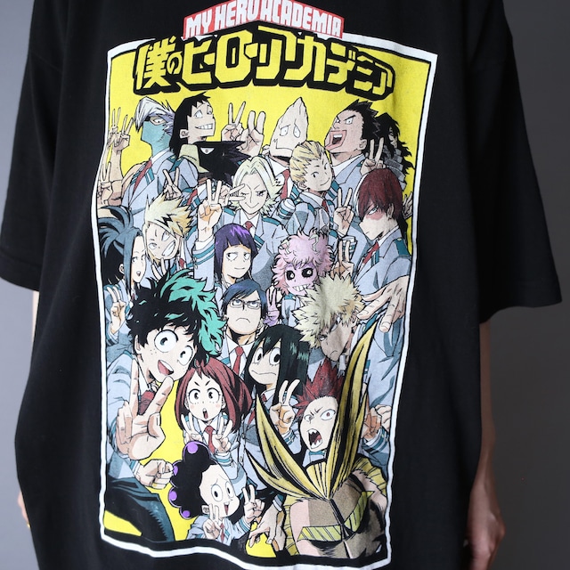 "僕のヒーローアカデミア" A-room member good box printed  XXL over silhouette h/s tee