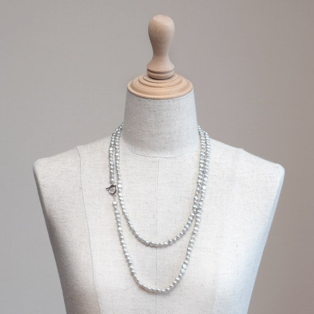 120cm グレーブルー 淡水バロックパール ロングネックレス / 約6.0mm 1
