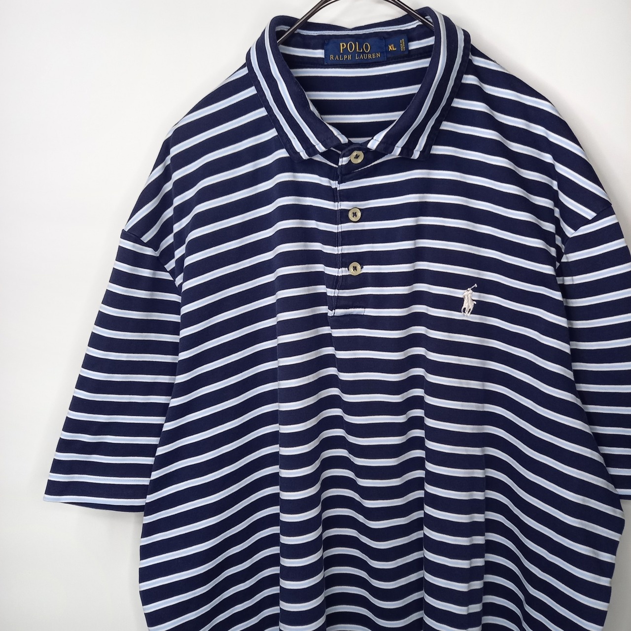 ポロラルフローレン　ポロシャツ　半袖　刺繍ロゴ　オーバーサイズ　ボーダー　XL