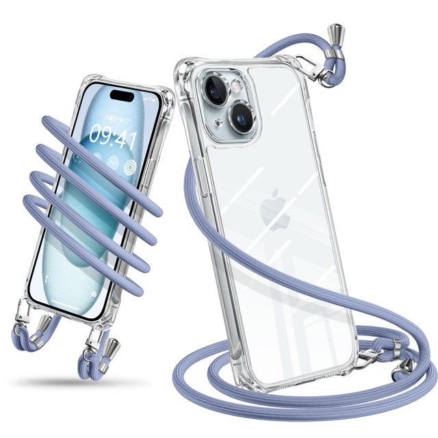 iPhone 15 向けの ケース ショルダー クリア 耐衝撃 アイフォン15 カバー(クリア)