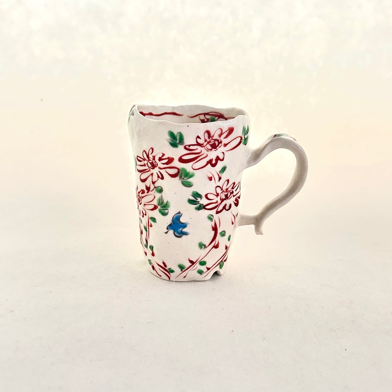志野赤絵花鳥マグカップ【榛澤宏】