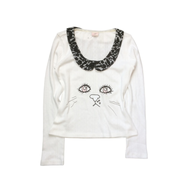 【yiyouggyeoung】white Collar tee Kitty
