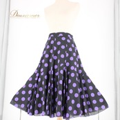 社交ダンス 衣装 スタンダード スカート レッスンウェア 紫 黒 ブラック系 パープル系 DANCE FASHION WORLD ドット 水玉 かわいい かわいいスカート フレアスカート ダンス衣装 ポリエステル素材 レトロスタイル おしゃれ レディース Mサイズ ダンスファッション 練習着 お揃いコーデ パーティー用 水玉柄 ダンスレッスン発表会 人気モデル 伸縮性あり しっかりとした生地