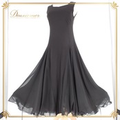 社交ダンス 衣装 スタンダード ドレス ワンピース レッスンウェア パーティドレス 無地 Leirena ブラック系 黒 ノースリーブ レディース ブラック ワンピ フレアスカート 二重スカート モノトーン系 スタンダード用 パーティー ウエスト切替 胸パッド付き 伸縮性 ポリエステル フォーマル ダンス衣装 競技ダンス 上品 高級感 シンプル 風よけインナー 重ねスカート 動きやすい 洗練 デザイン 黒系