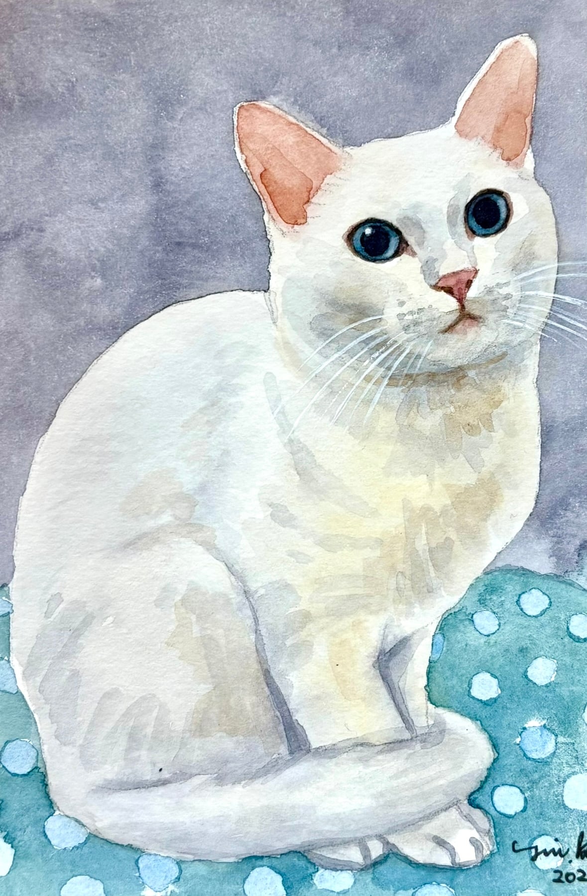 猫の絵 439 水彩画 原画 白猫 | Forest cat