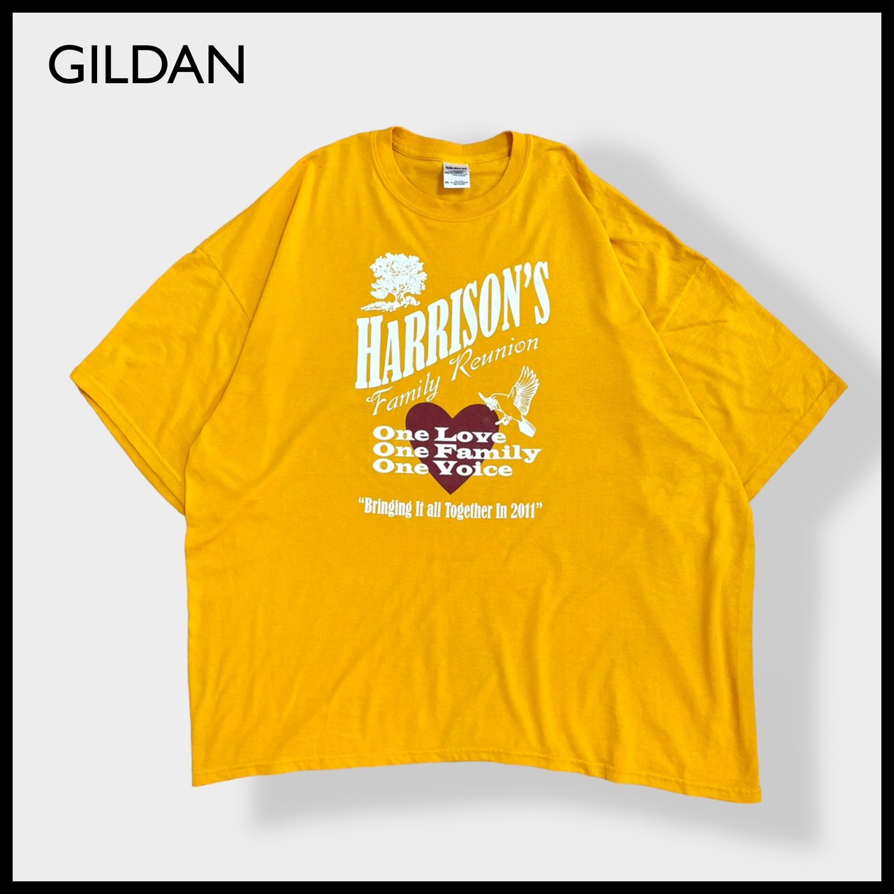 【GILDAN】3XL ビッグシルエット ロゴ プリントTシャツ イエロー US古着