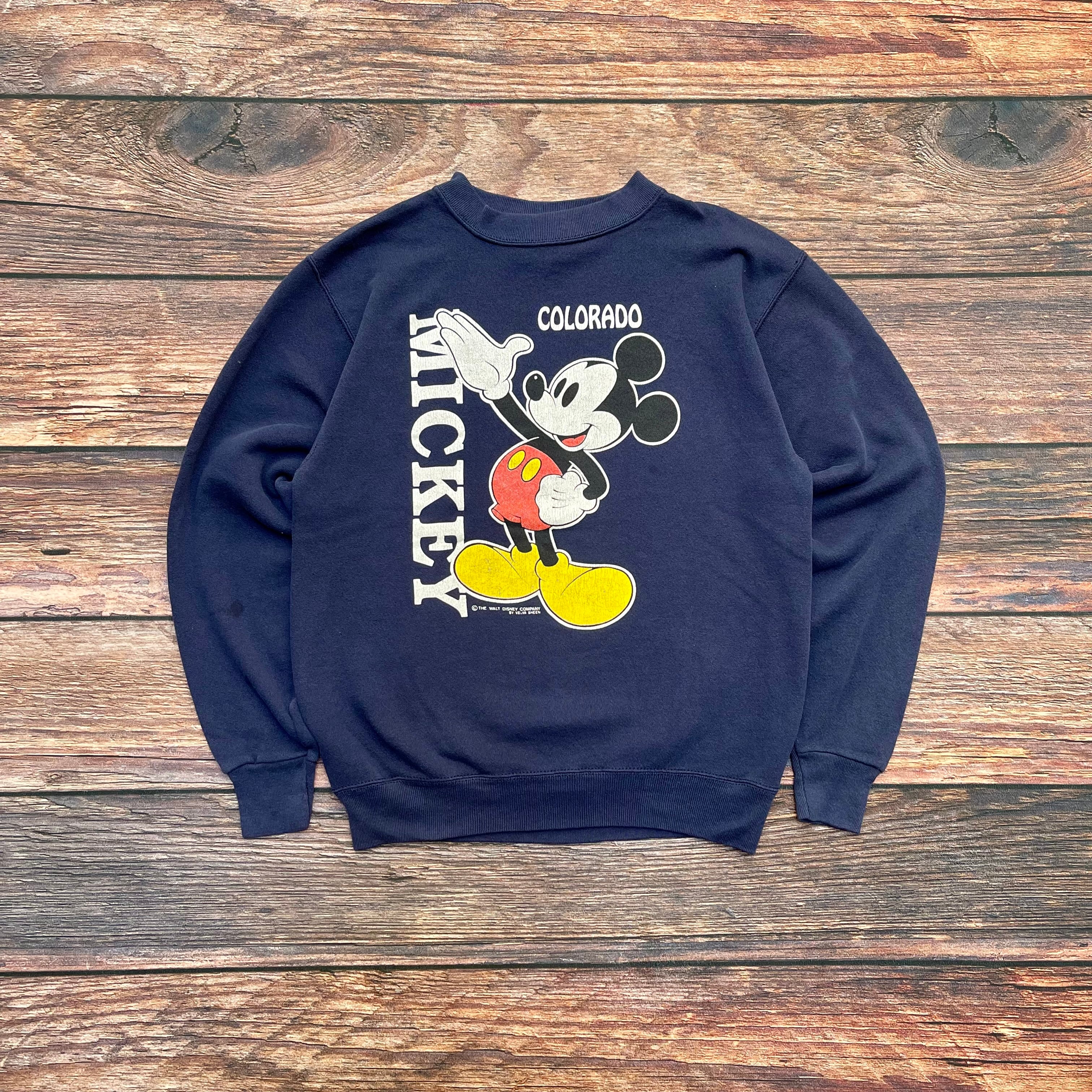 80'sUSA製Disney ディズニーミッキーラグランスウェットL