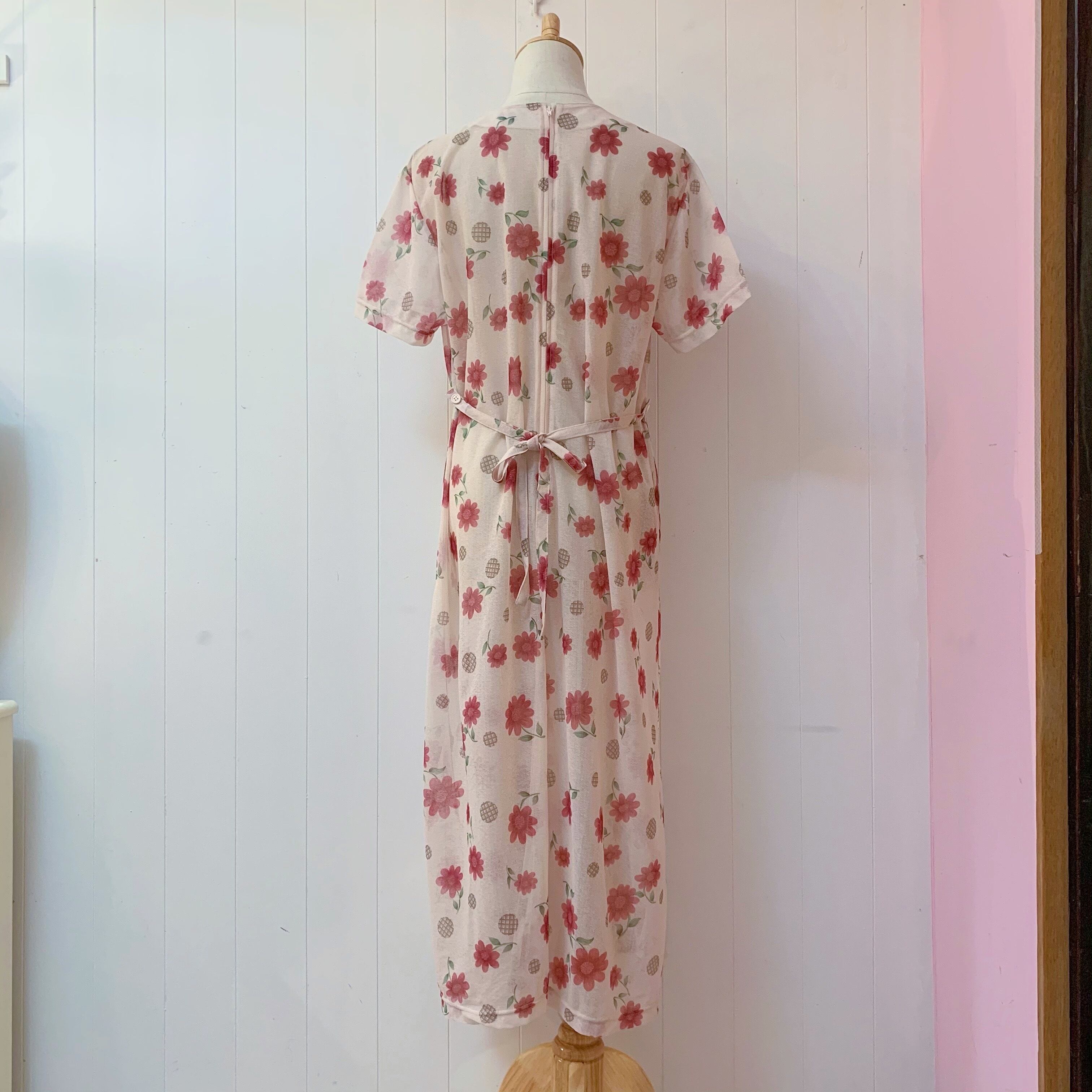 flower and check dot sheer one-piece