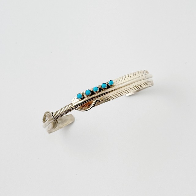 【ラスト2！！】《Indian Jewerly》スリム フェザーデザイン　ターコイズバングル　羽 鳥 イーグル