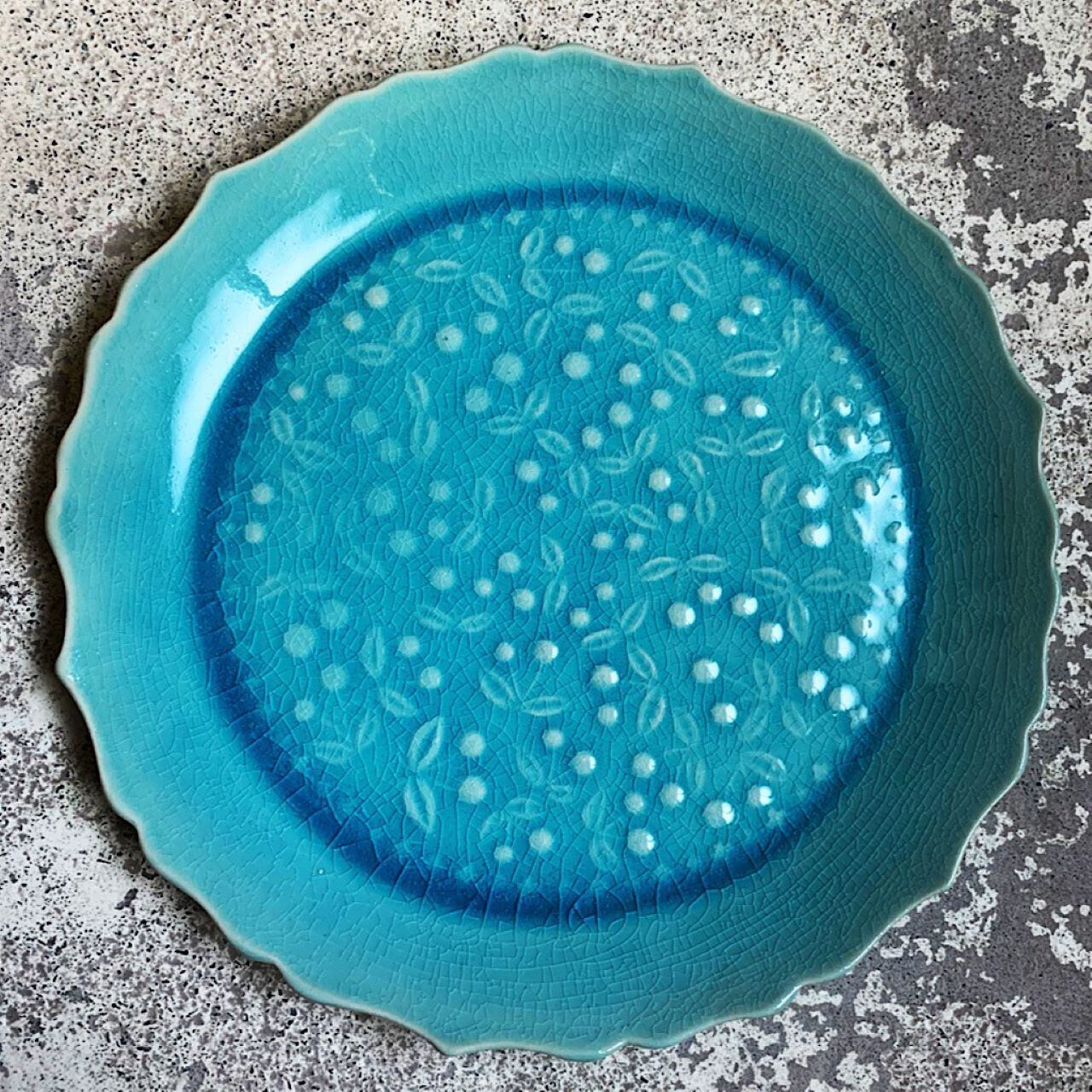 アラビア 青いかぼちゃと花柄の皿 2枚セット