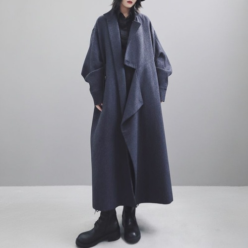 Minimal herringbone long coat【3color】 C1383