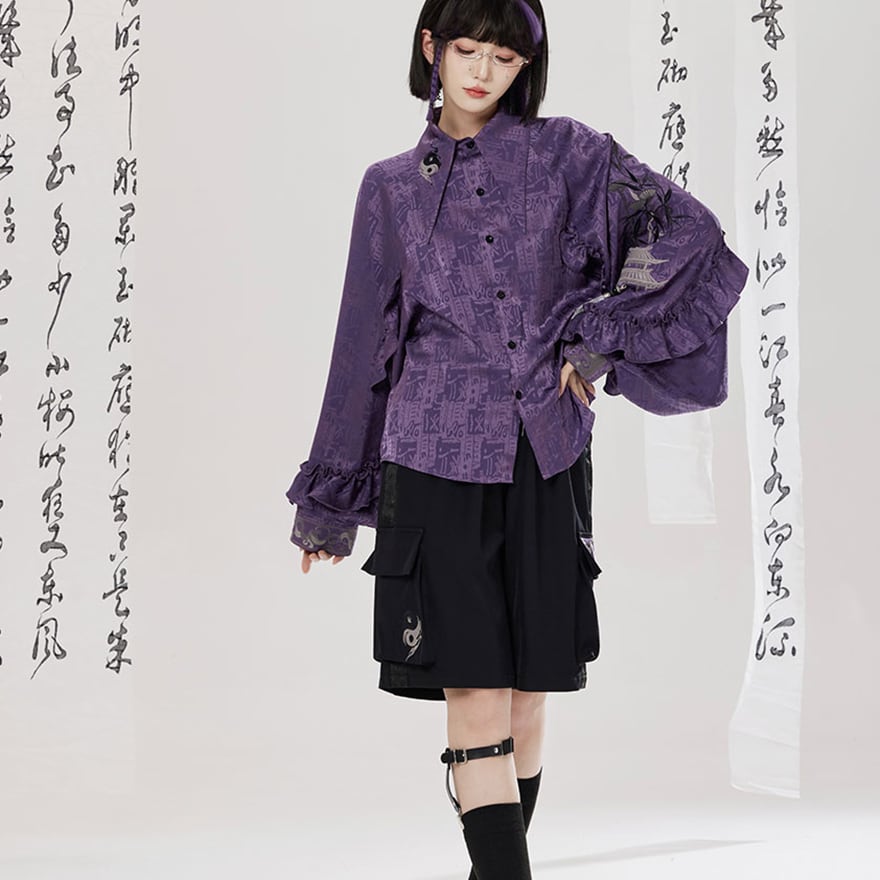 ビンテージ調　中華長袖ブラウス　深紫色　【中国伝統刺繍・ WTZC-2007】 8353bd549d296997dcd3d84c490862