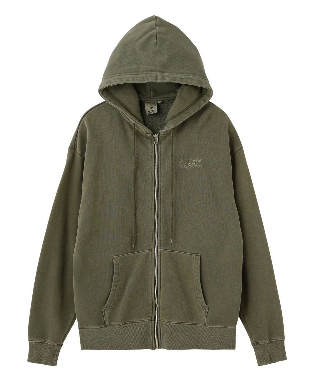 X-girl PIGMENT DYED FACE AND LOGO SQUARE PATCH ZIP UP SWEAT HOODIE