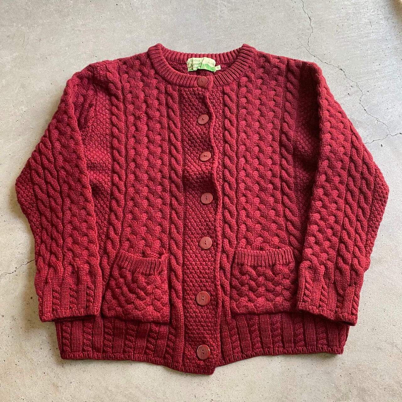 アイルランド製 レッド フィッシャーマン アランニットカーディガン