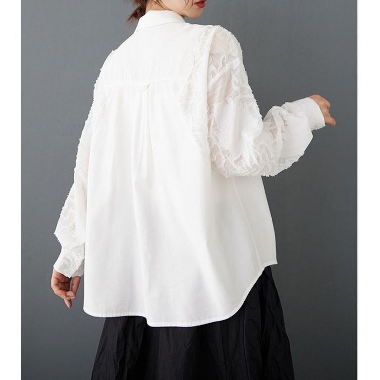 レース切替 カットデザイン シャツ  00380