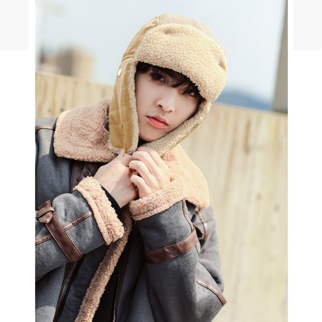 予約販売】パイロット帽子 メンズ ロシア帽 厚手 ブラック/キャメル