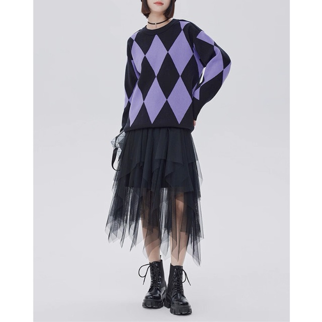 Bold argyle knit sweater C1410