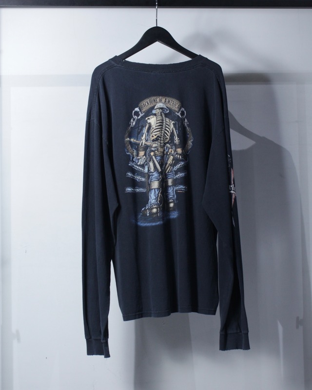 【Caka BLACK】90's Skull Print Vintage Loose L/S T-Shirt