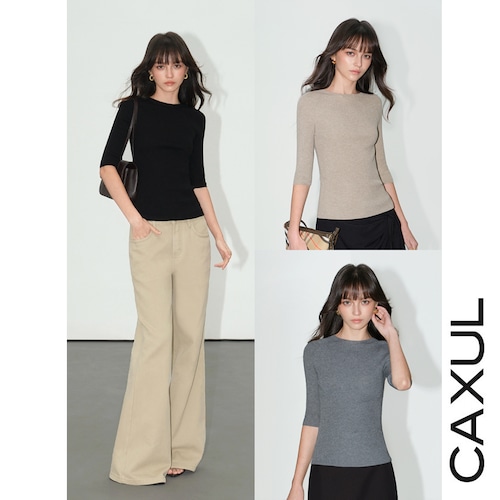 Silk Wool 3/4 Sleeve Knit Top/3color