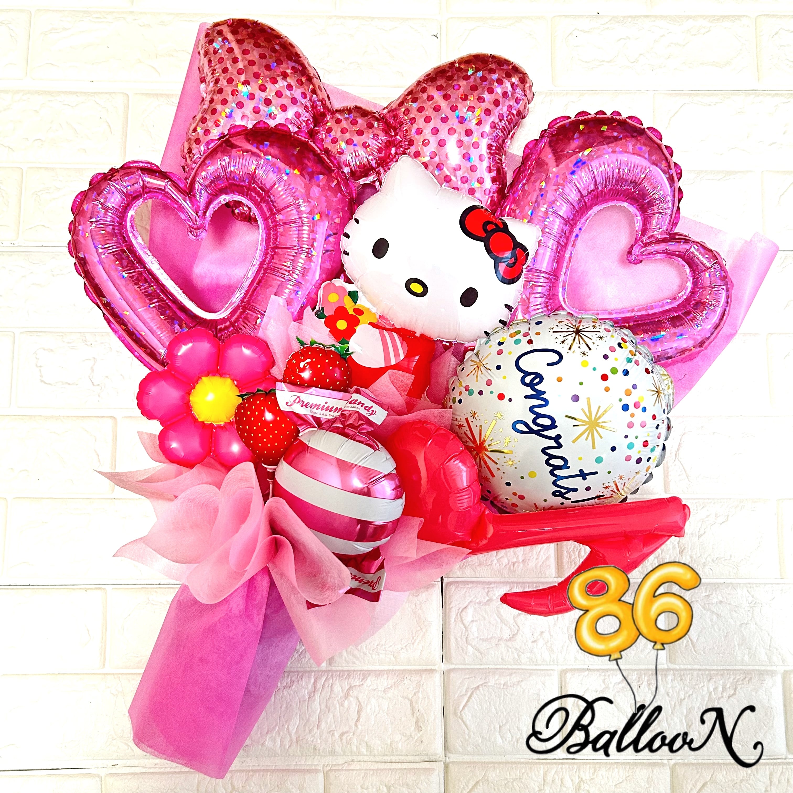バルーンブーケ B-026】キティちゃん⭐︎バルーンブーケ♪ | 86Balloon