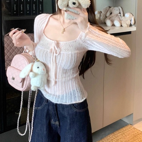 Uネックリボンニットトップス ・72110