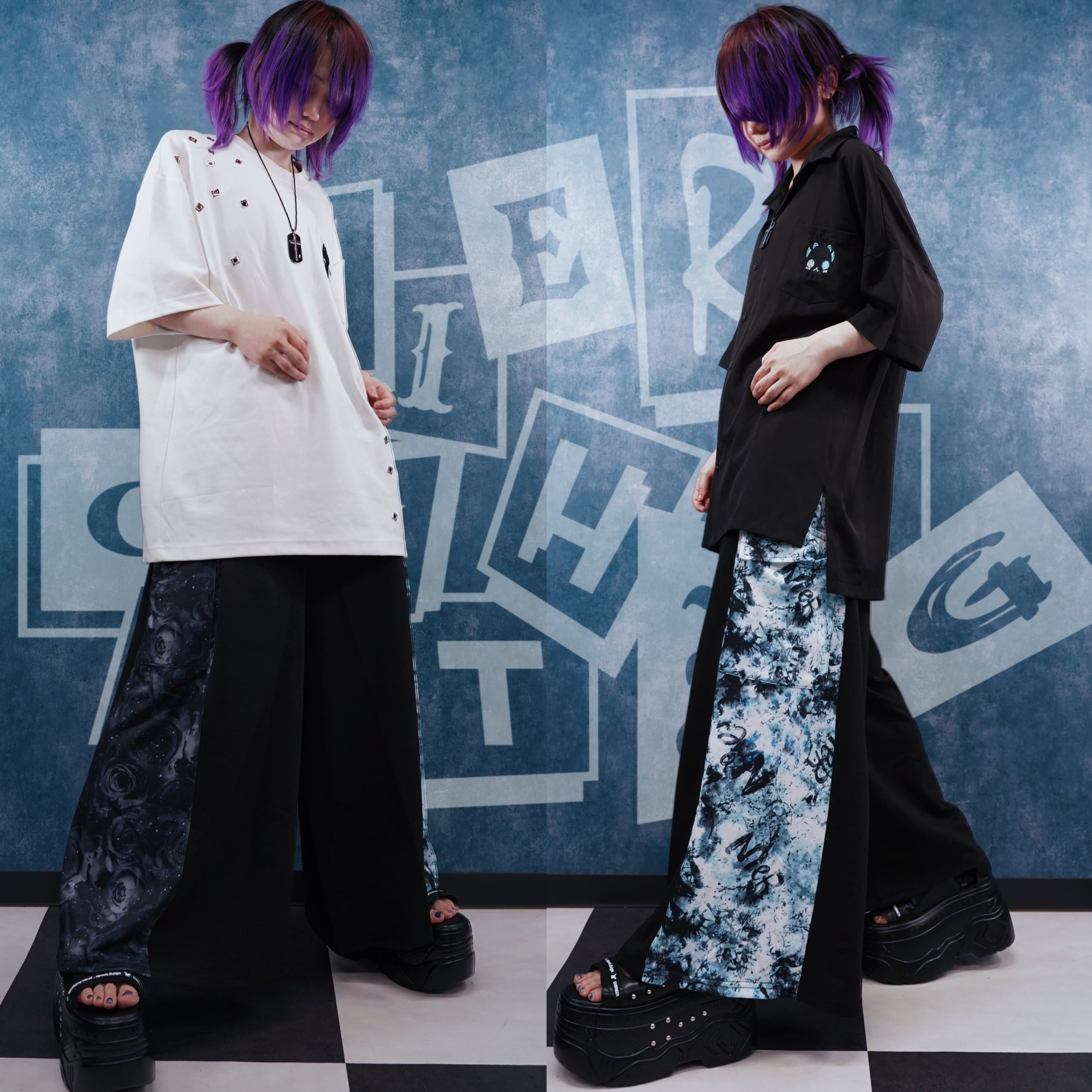 3rd day SPECIAL PRESENT】4POCKET MIX DESIGN WIDE PANTS【黒薔薇