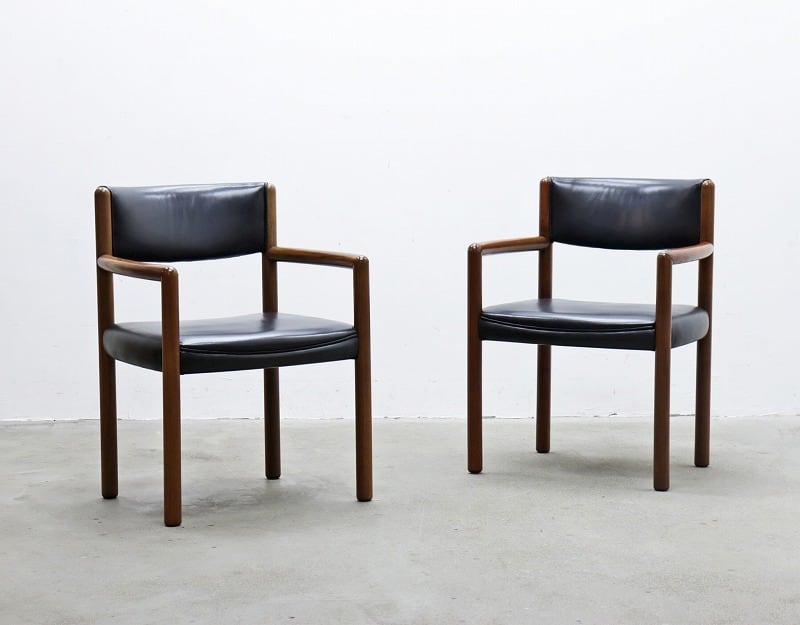 在庫4脚 ヴィンテージ 旭川 CONDE HOUSE カンディハウス ウォールナット 本革 アームチェア ダイニングチェア モダン PKK27186