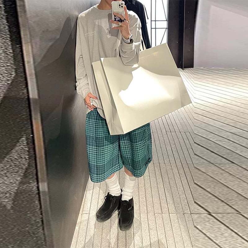 緑色チェック柄ハーフパンツ | mblueshop 緑色チェック柄ハーフパンツ | mblueshop