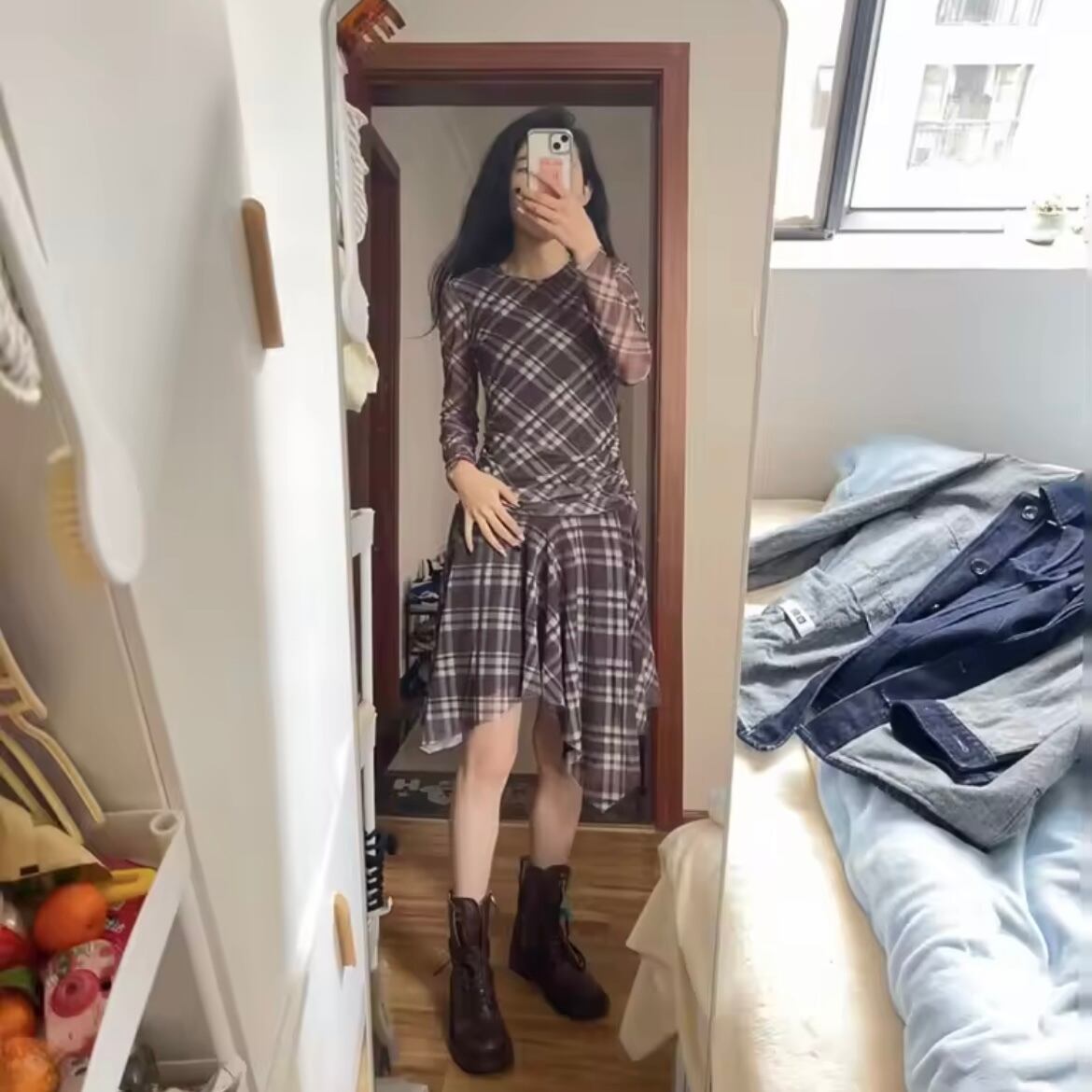 asymmetry hem sheer dress