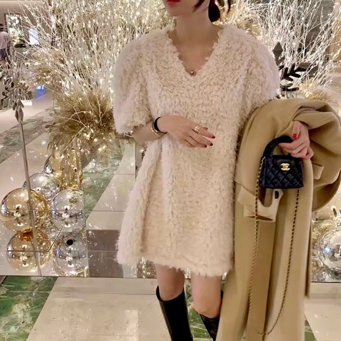 fluffy short sleeve mini dress