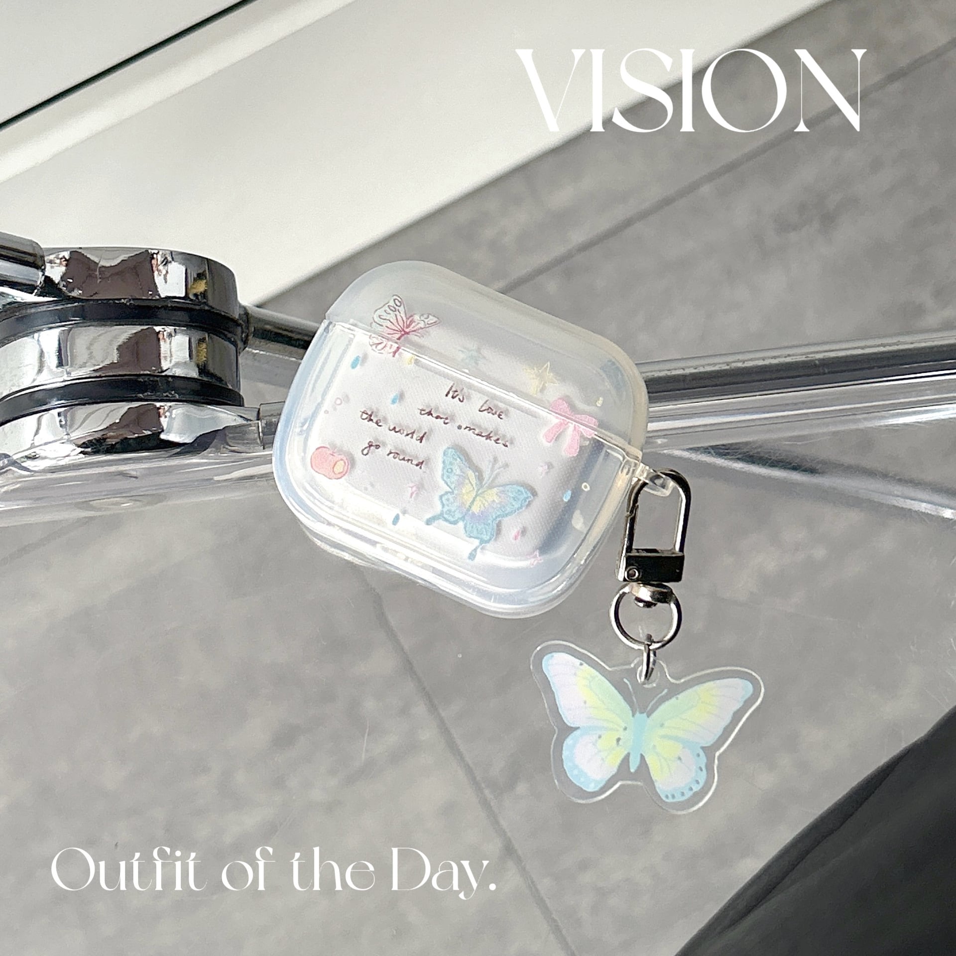 AirPods max 専用ケース 蝶々 羽 メタル 銀 AirPodsケース