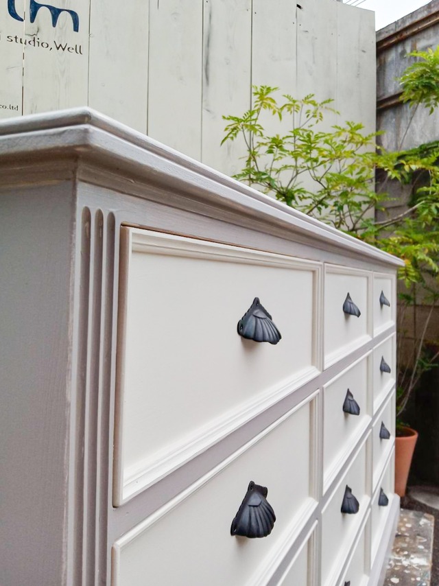 フランス家具調チェストカウンター・ブラン （グレー×クリーム・オーダーメイド店舗什器）W1600　輸入住宅向け家具