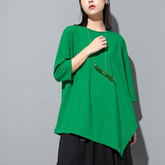 ASYMMETRIC RELAXED CUT HALF SLEEVE LONG T-SHIRT M-18195