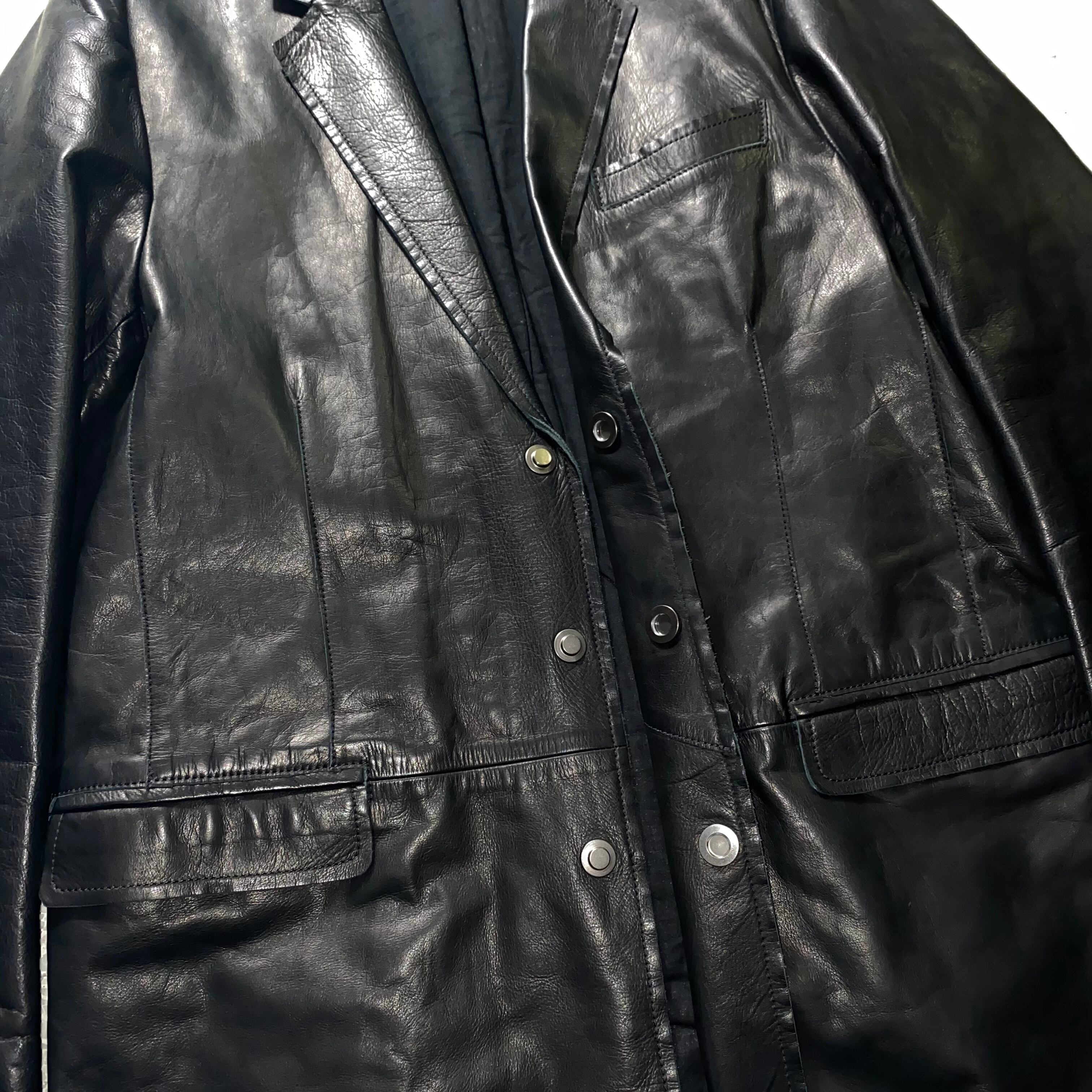 COSTUME NATIONAL HOMME black sheep leather tailored coat | NOIR ONLINE
