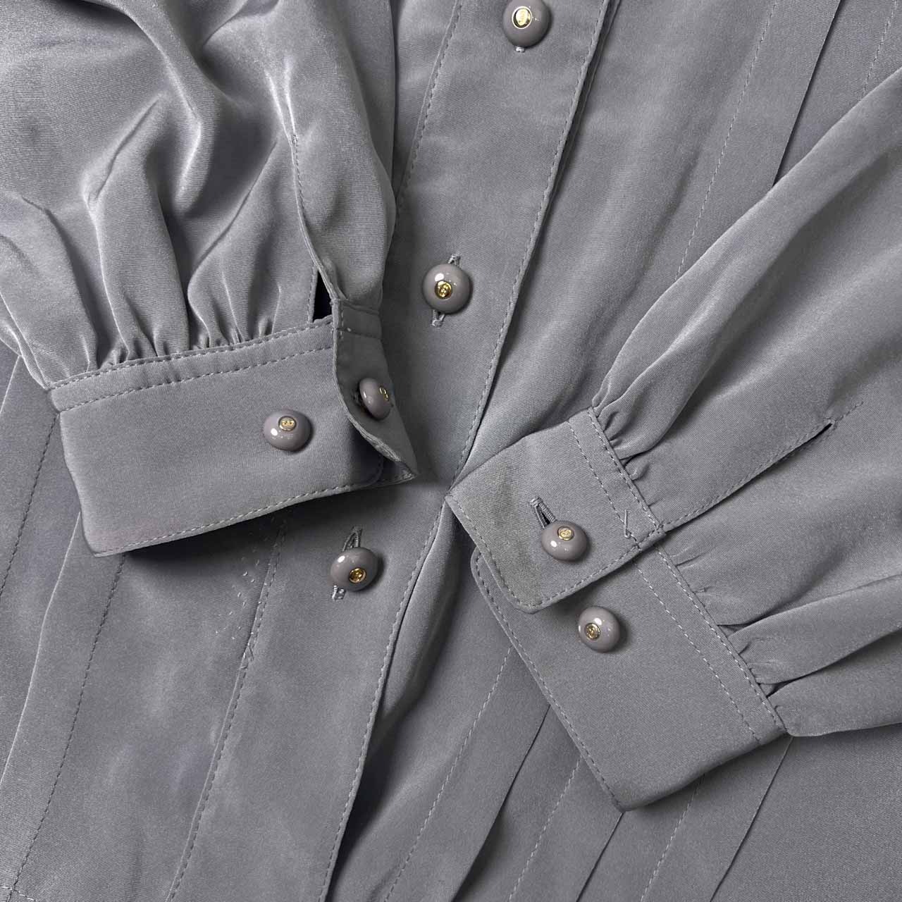 Leilian レリアン タック デザイン 長袖シャツ ブラウス /グレー レディース レトロ