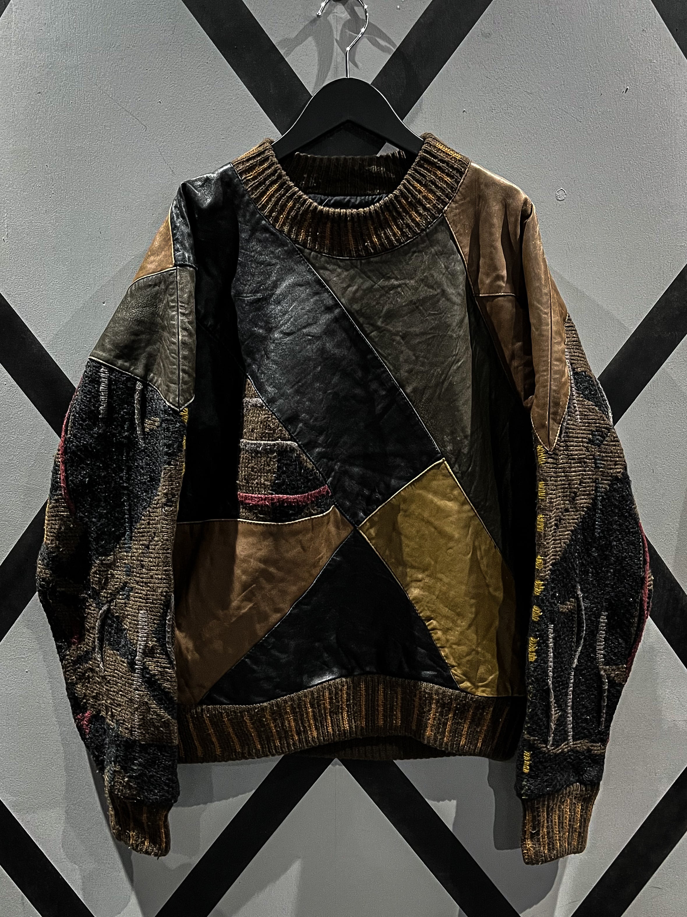 トップス 【80s vintage】レザー切り替え ニット パンク Y2K レア テック