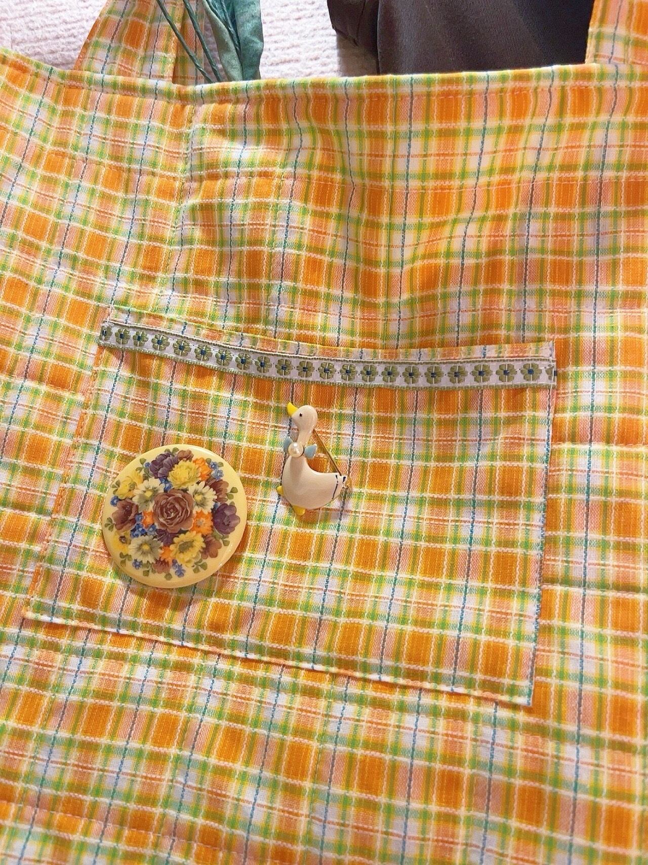 original / yellow check quilting tote bag